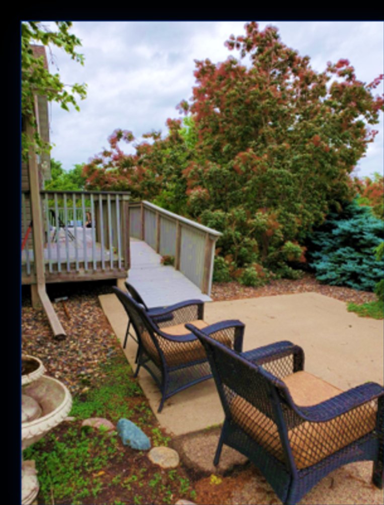 Backyard patio seating and deck